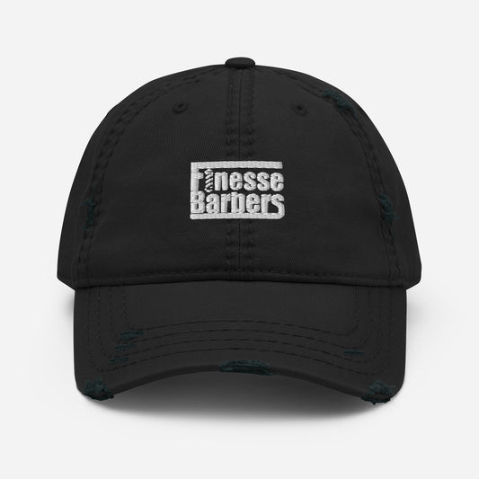 White Logo Finesse Barbers Distressed Dad Hat